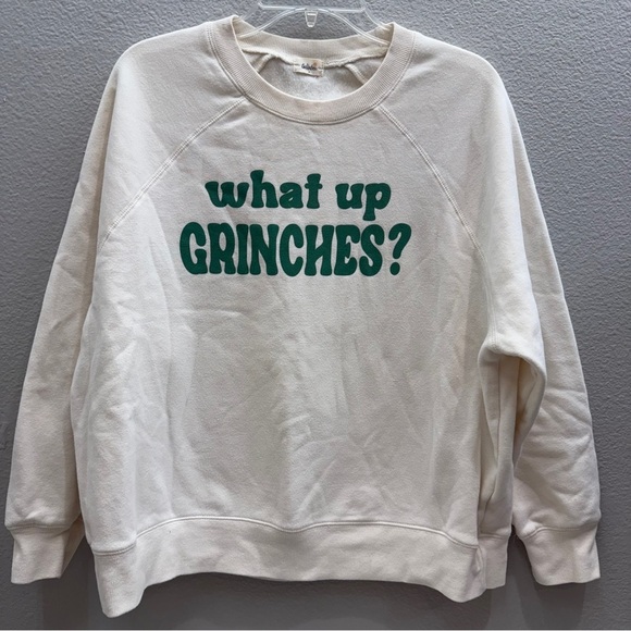 Tullabee Sweatshirt Womens Size Medium Cream What up Grinches Cozy funny - Picture 1 of 4